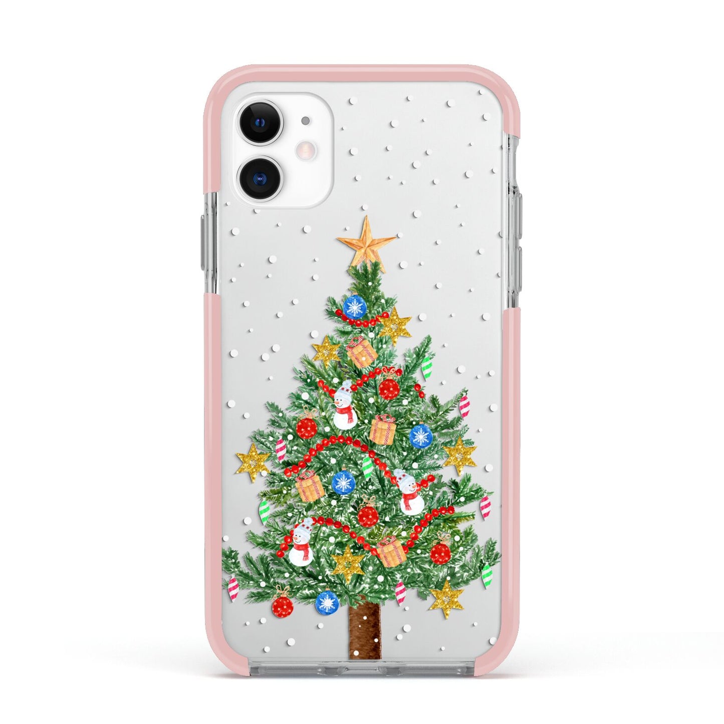Sparkling Christmas Tree Apple iPhone 11 in White with Pink Impact Case