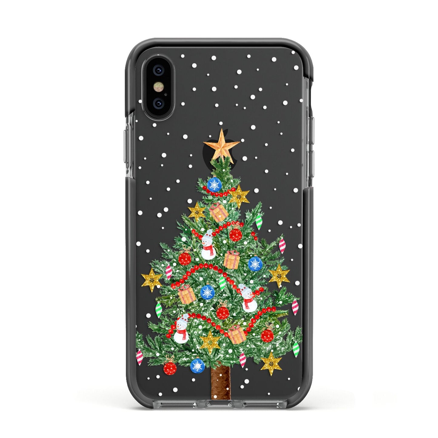 Sparkling Christmas Tree Apple iPhone Xs Impact Case Black Edge on Black Phone