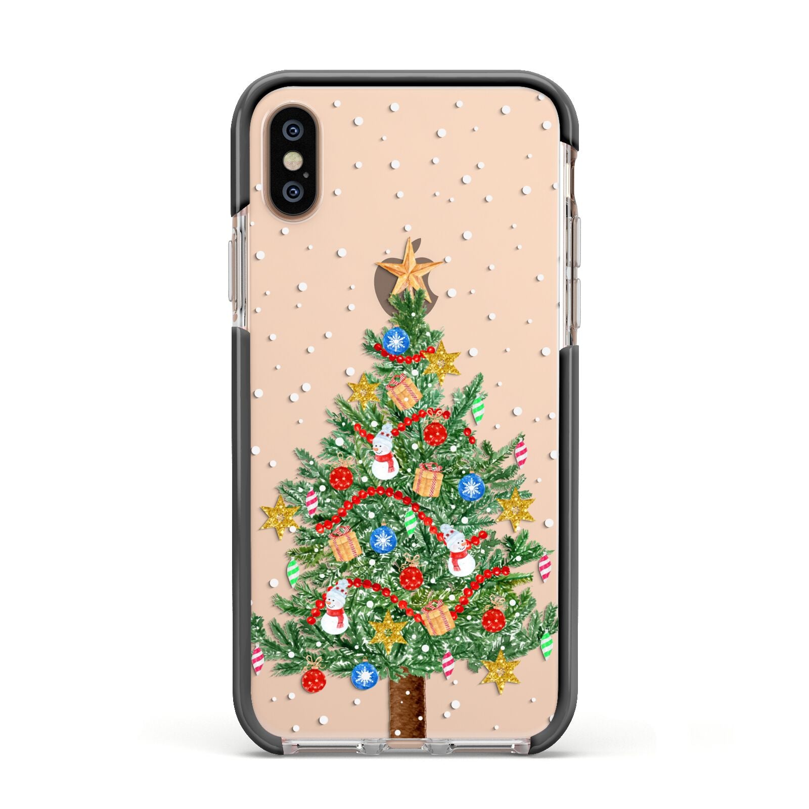 Sparkling Christmas Tree Apple iPhone Xs Impact Case Black Edge on Gold Phone