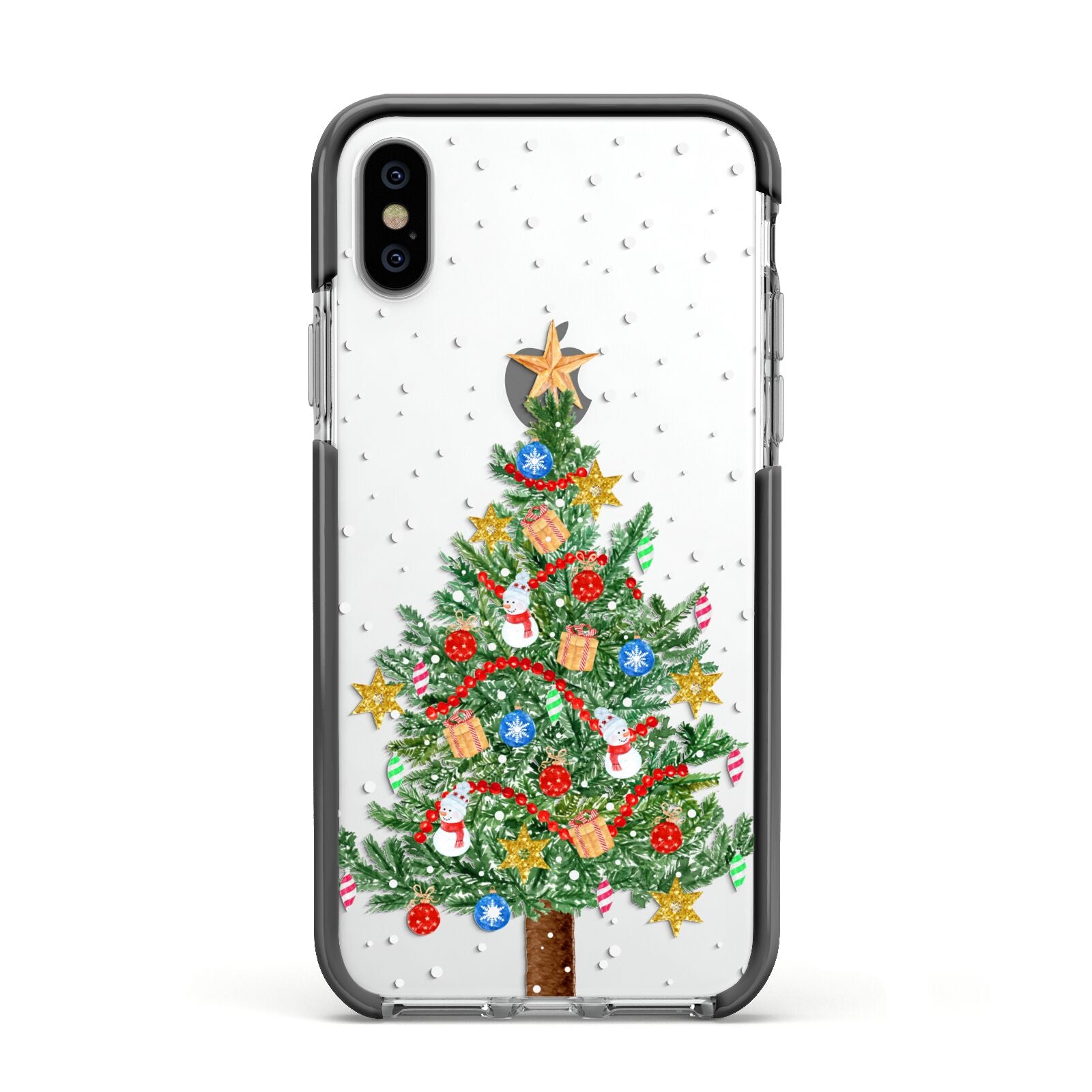 Sparkling Christmas Tree Apple iPhone Xs Impact Case Black Edge on Silver Phone