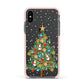 Sparkling Christmas Tree Apple iPhone Xs Impact Case Pink Edge on Black Phone