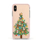 Sparkling Christmas Tree Apple iPhone Xs Impact Case Pink Edge on Gold Phone