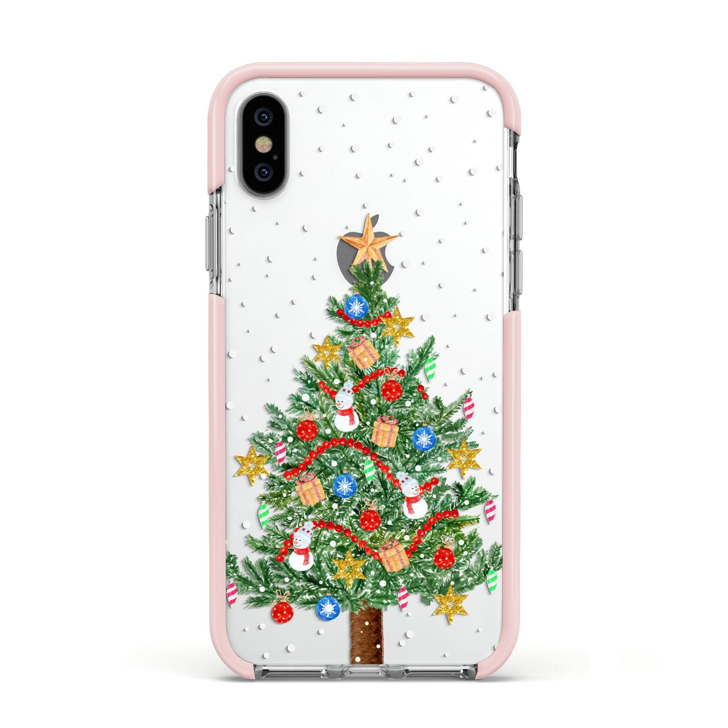 Sparkling Christmas Tree Apple iPhone Xs Impact Case Pink Edge on Silver Phone