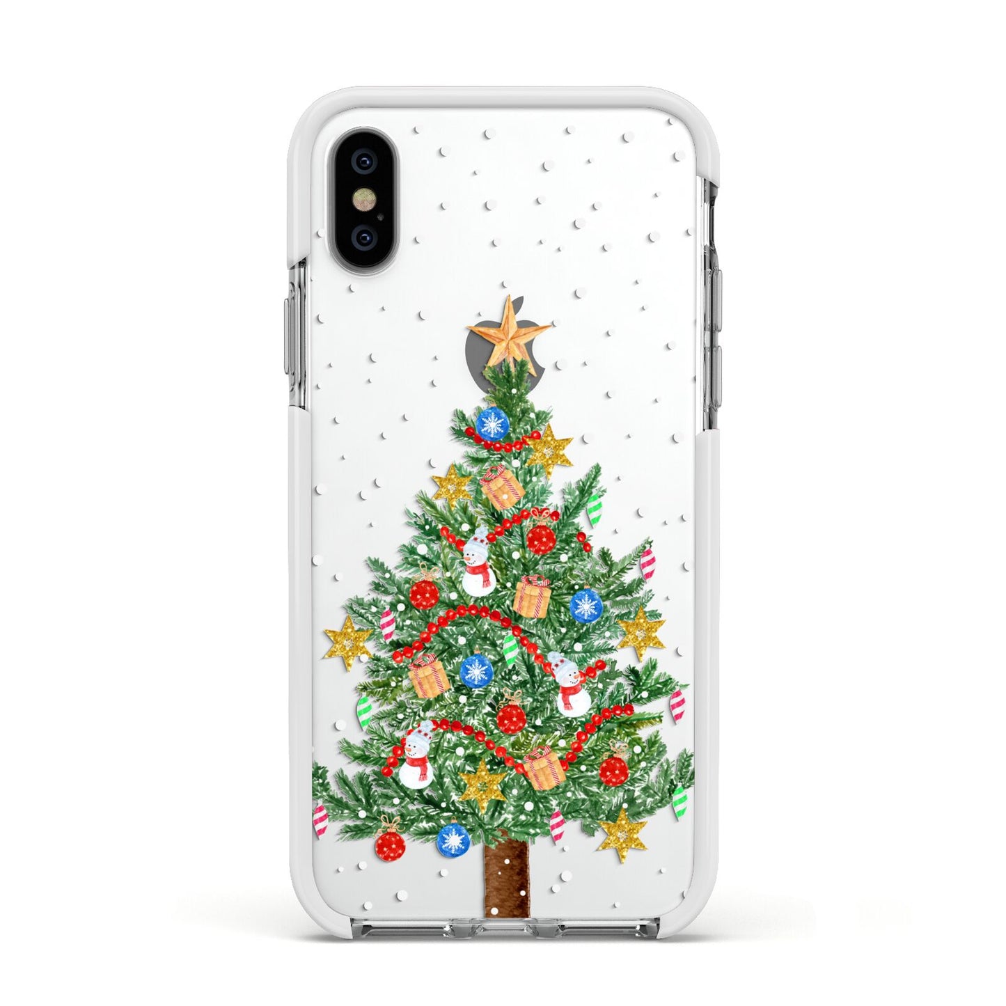 Sparkling Christmas Tree Apple iPhone Xs Impact Case White Edge on Silver Phone