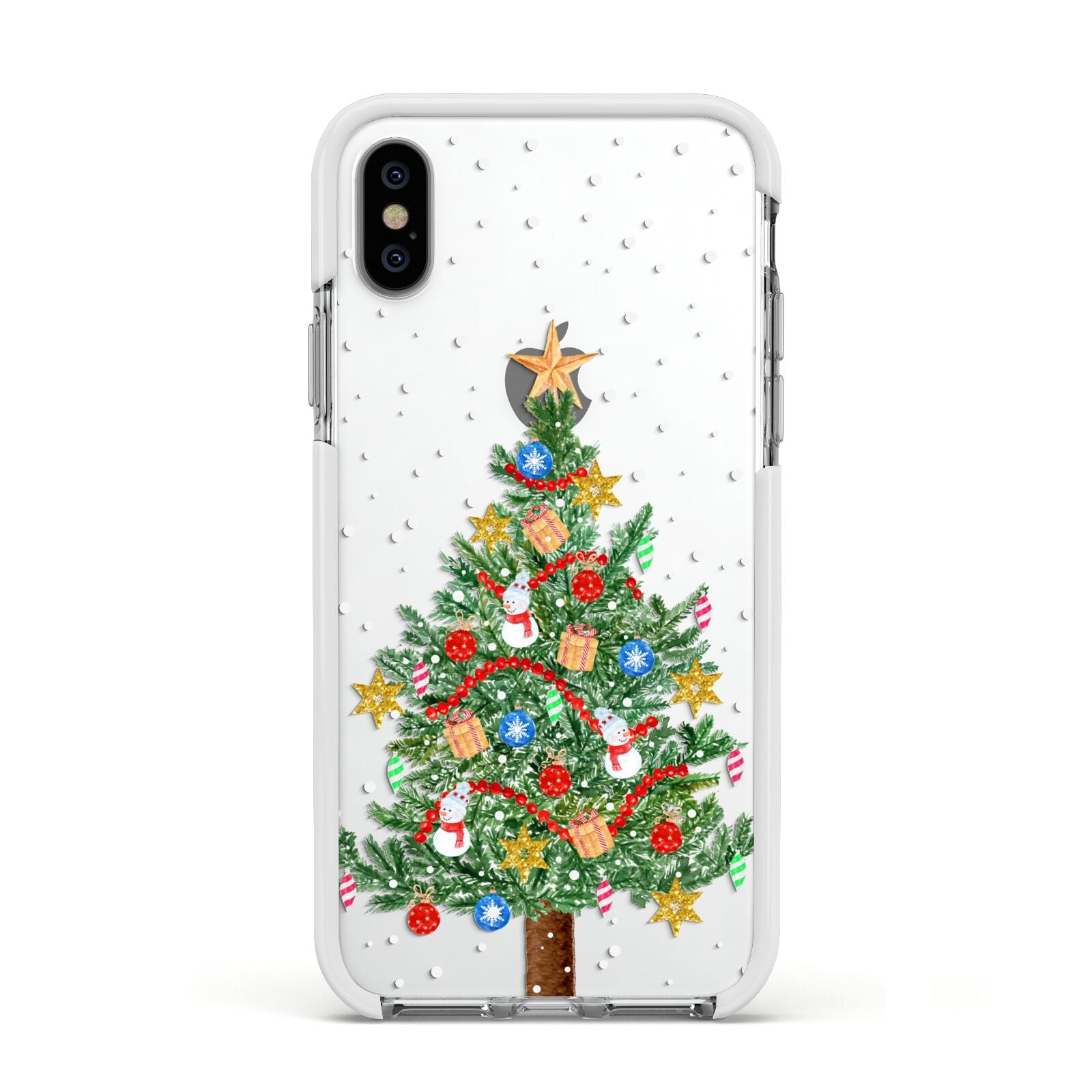 Sparkling Christmas Tree Apple iPhone Xs Impact Case White Edge on Silver Phone
