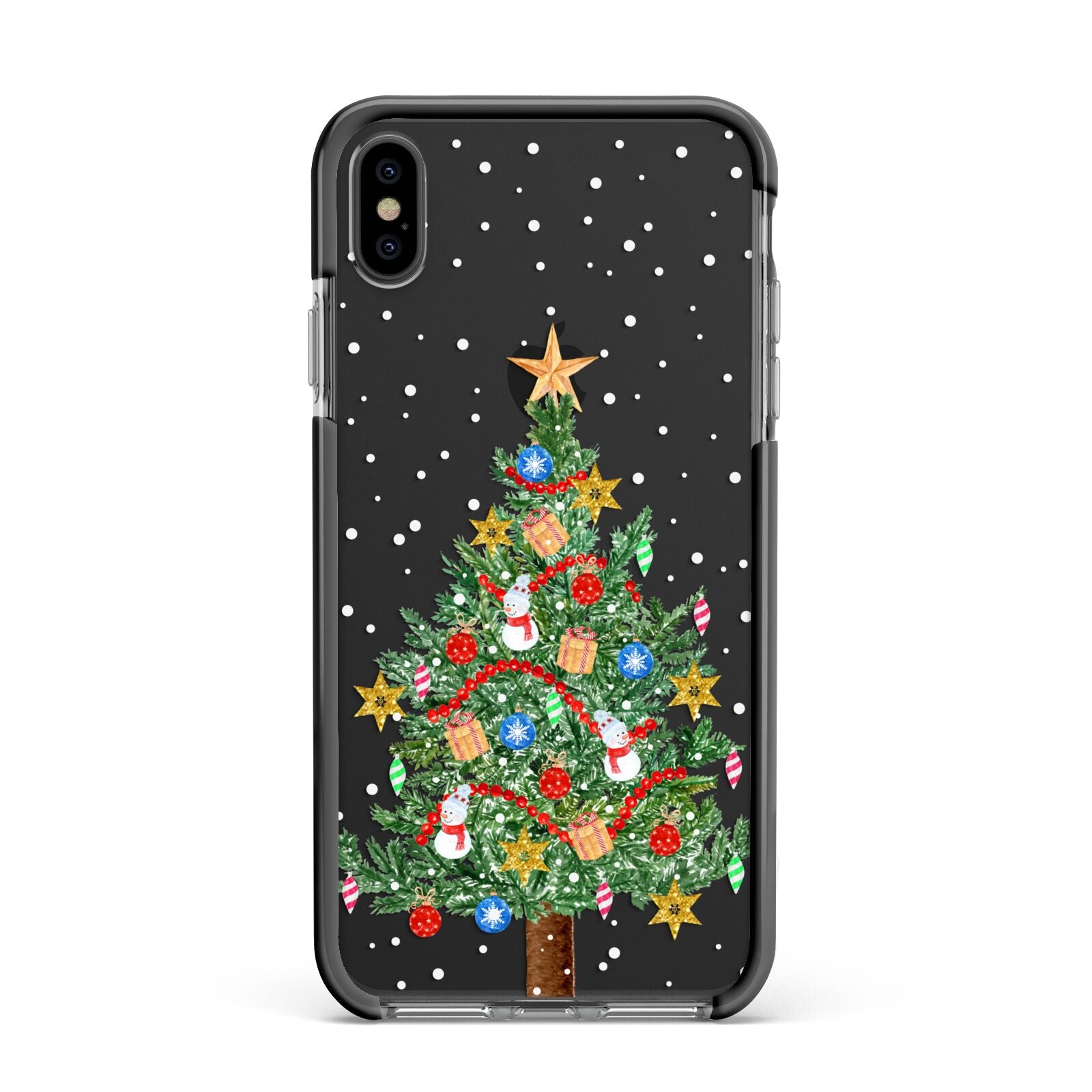Sparkling Christmas Tree Apple iPhone Xs Max Impact Case Black Edge on Black Phone