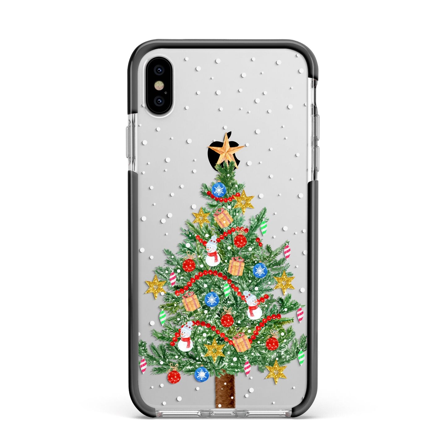 Sparkling Christmas Tree Apple iPhone Xs Max Impact Case Black Edge on Silver Phone