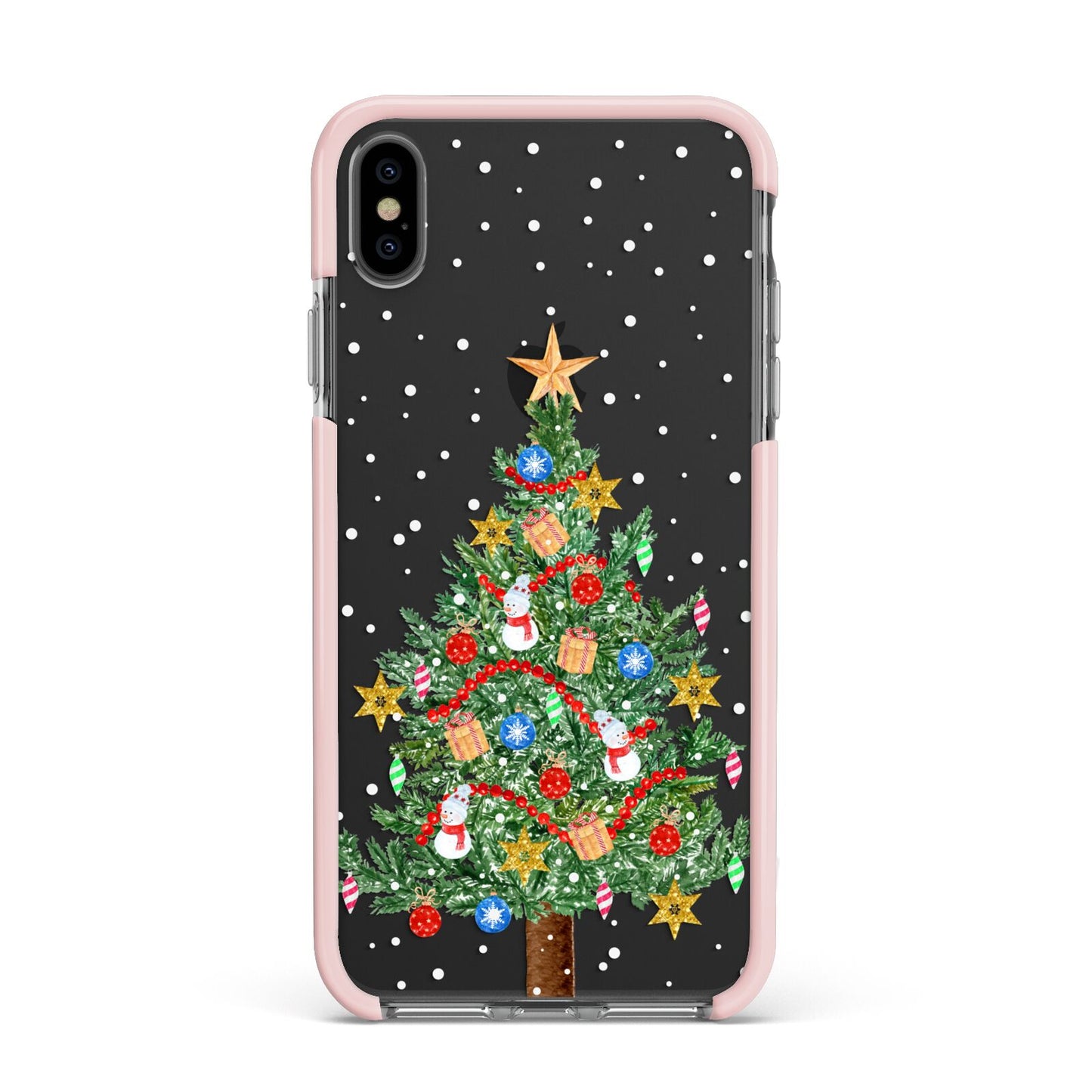 Sparkling Christmas Tree Apple iPhone Xs Max Impact Case Pink Edge on Black Phone