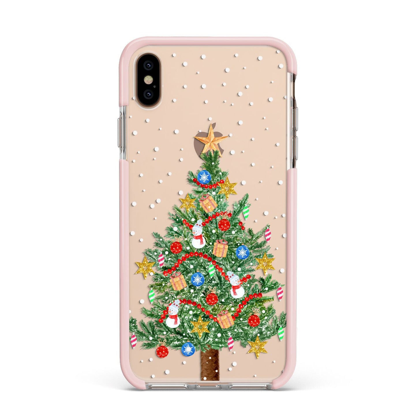 Sparkling Christmas Tree Apple iPhone Xs Max Impact Case Pink Edge on Gold Phone