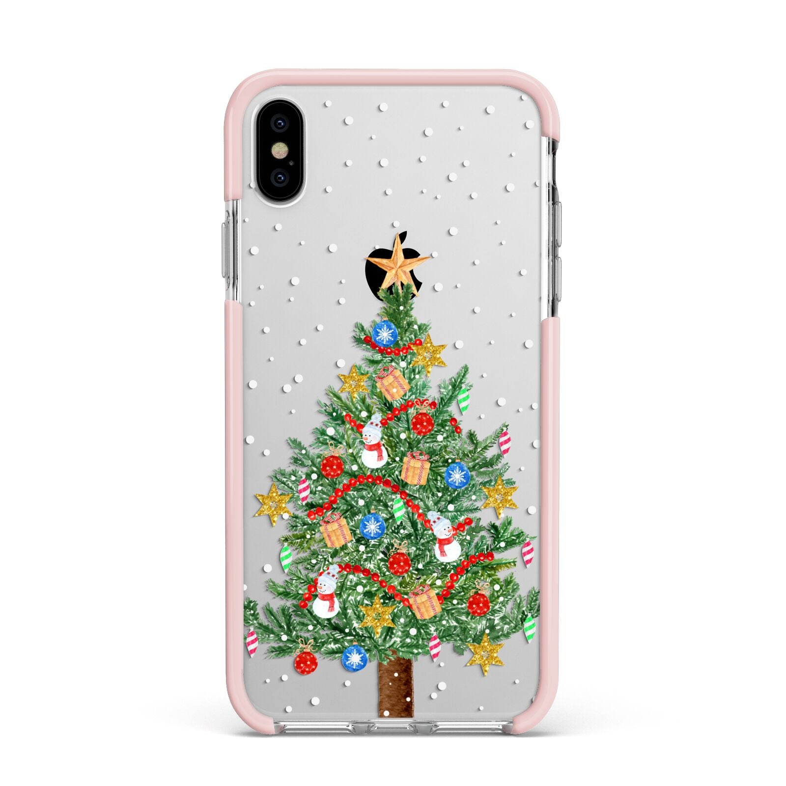 Sparkling Christmas Tree Apple iPhone Xs Max Impact Case Pink Edge on Silver Phone