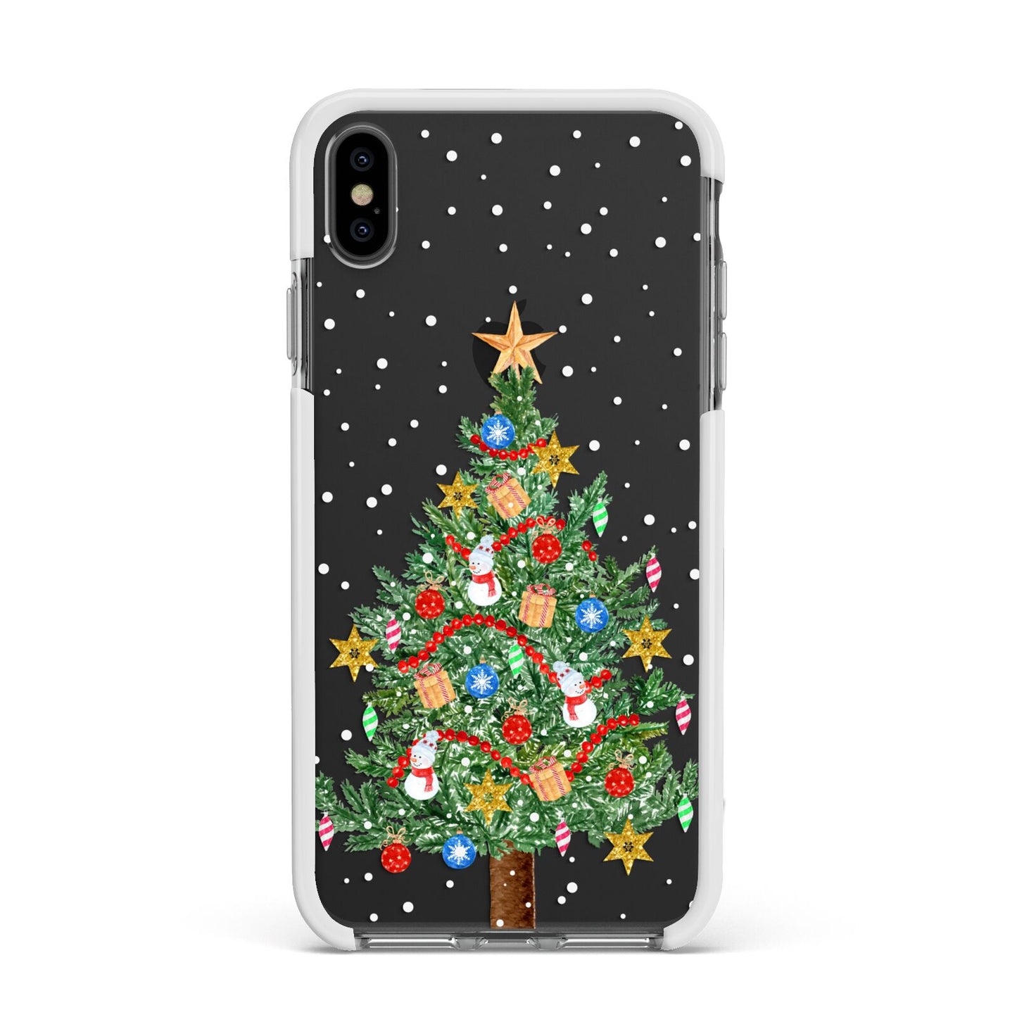 Sparkling Christmas Tree Apple iPhone Xs Max Impact Case White Edge on Black Phone