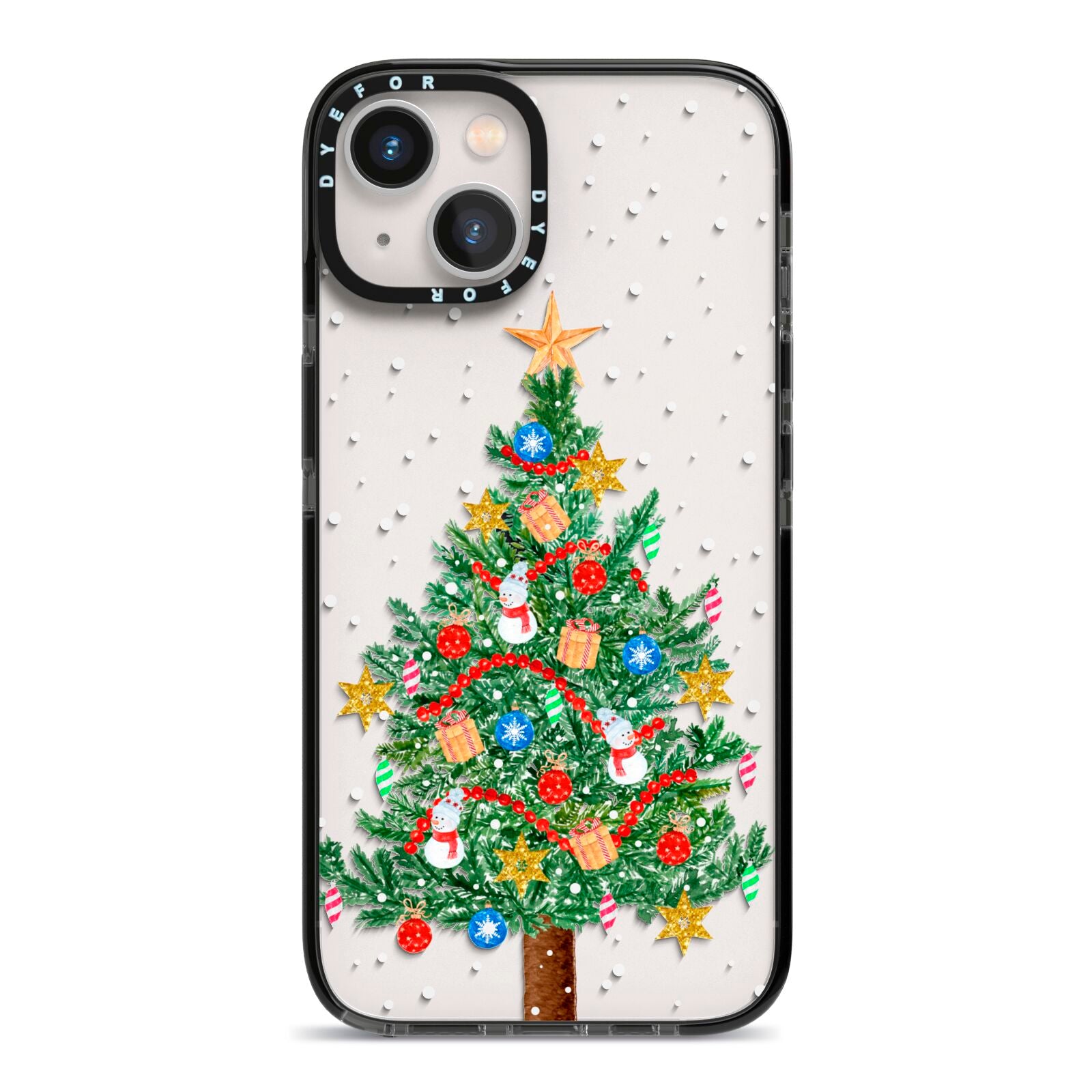 Sparkling Christmas Tree iPhone 13 Black Impact Case on Silver phone
