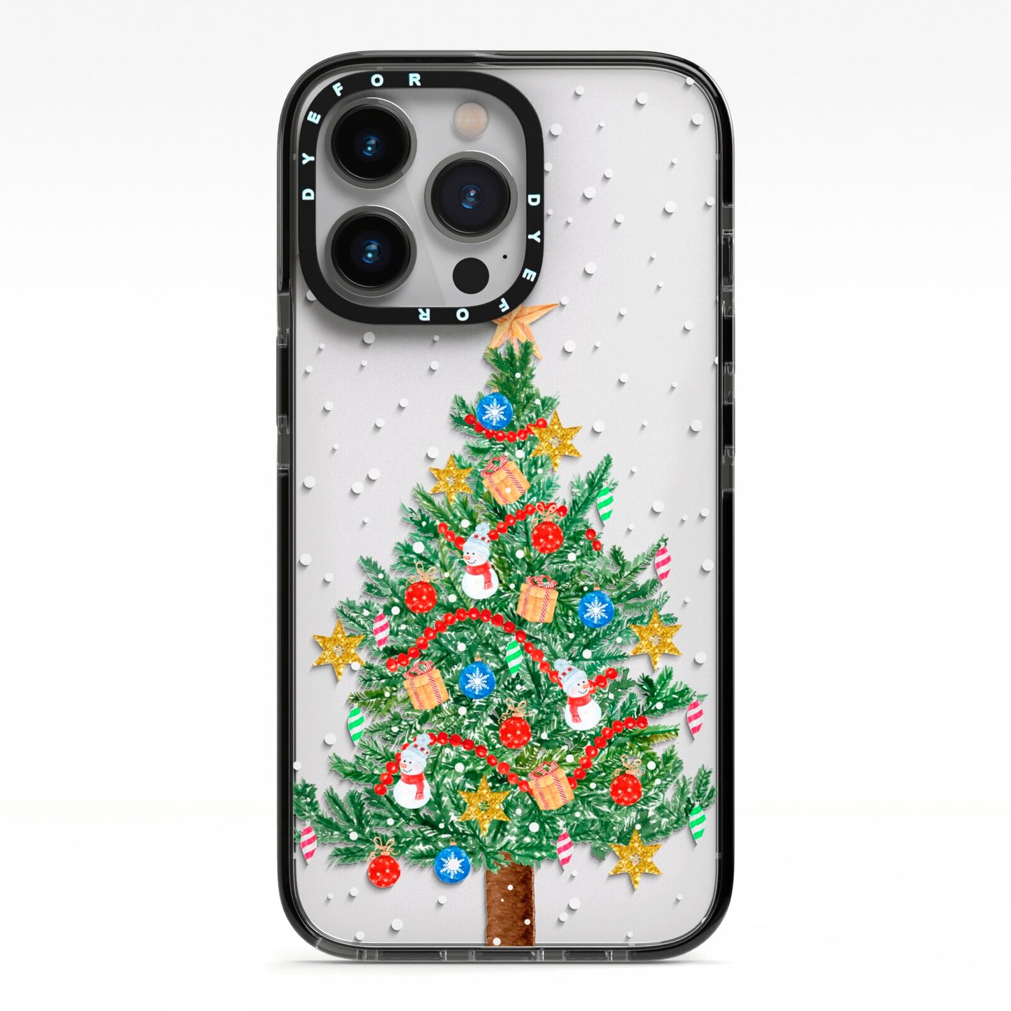 Sparkling Christmas Tree iPhone 13 Pro Black Impact Case on Silver phone