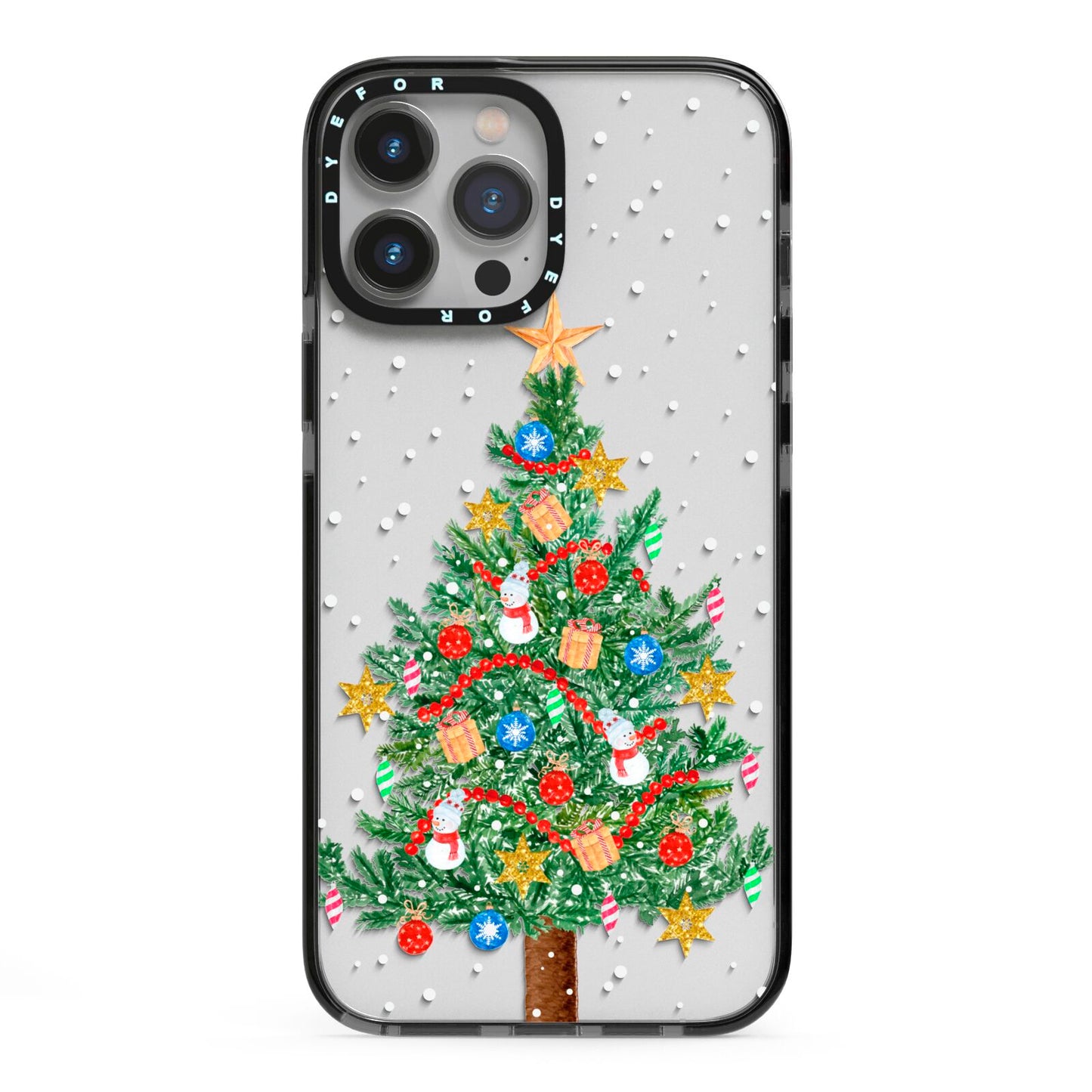 Sparkling Christmas Tree iPhone 13 Pro Max Black Impact Case on Silver phone