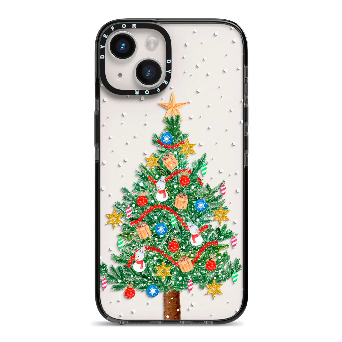 Sparkling Christmas Tree iPhone 14 Black Impact Case on Silver phone