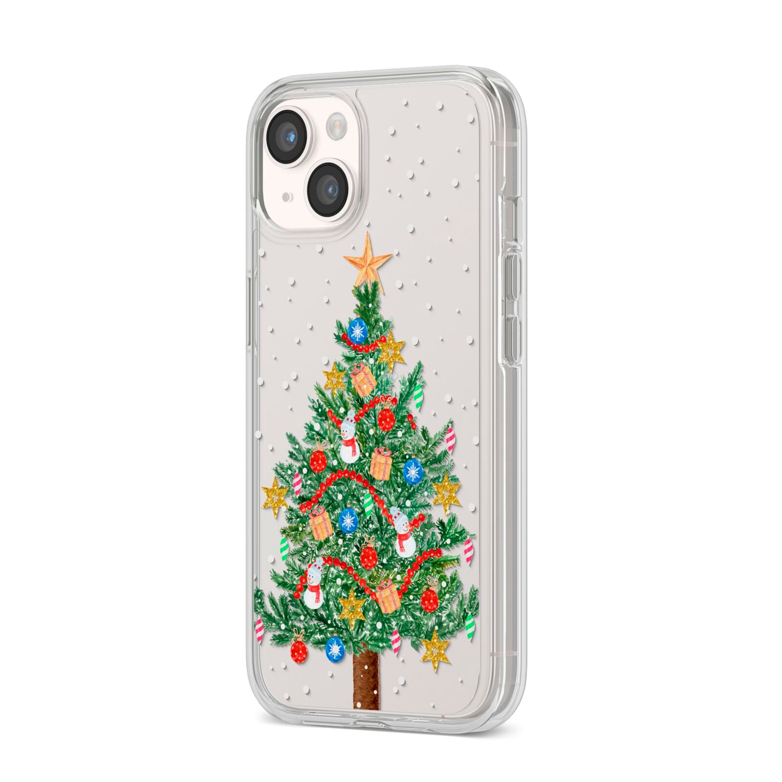 Sparkling Christmas Tree iPhone 14 Clear Tough Case Starlight Angled Image
