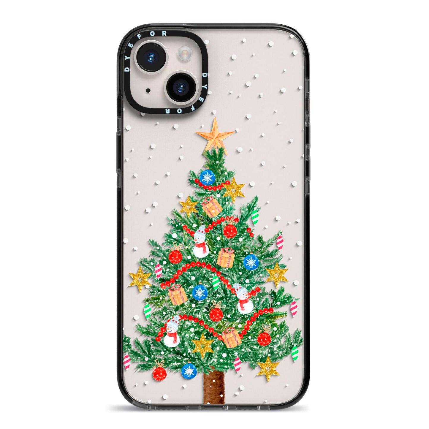 Sparkling Christmas Tree iPhone 14 Plus Black Impact Case on Silver phone
