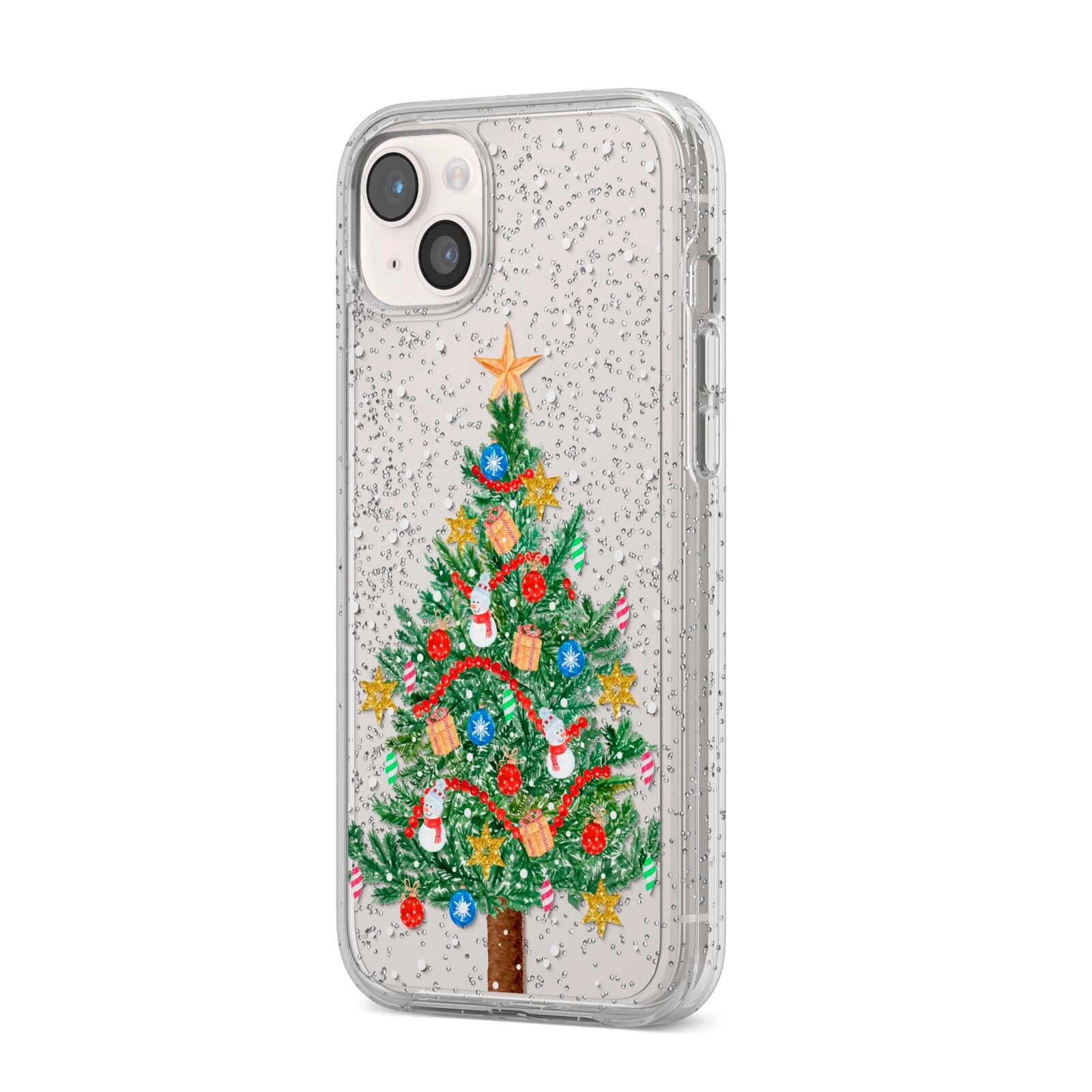 Sparkling Christmas Tree iPhone 14 Plus Glitter Tough Case Starlight Angled Image