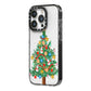 Sparkling Christmas Tree iPhone 14 Pro Black Impact Case Side Angle on Silver phone