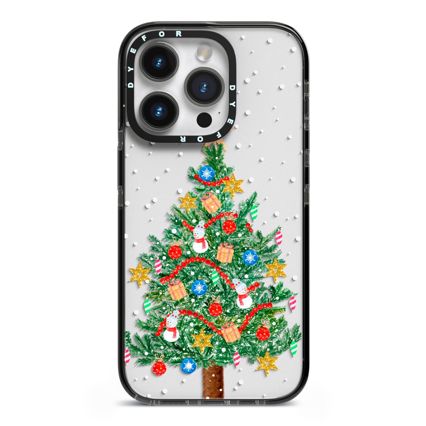 Sparkling Christmas Tree iPhone 14 Pro Black Impact Case on Silver phone