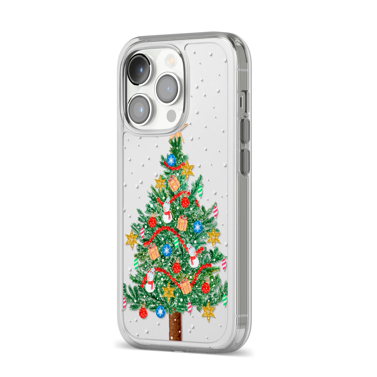 Sparkling Christmas Tree iPhone 14 Pro Clear Tough Case Silver Angled Image