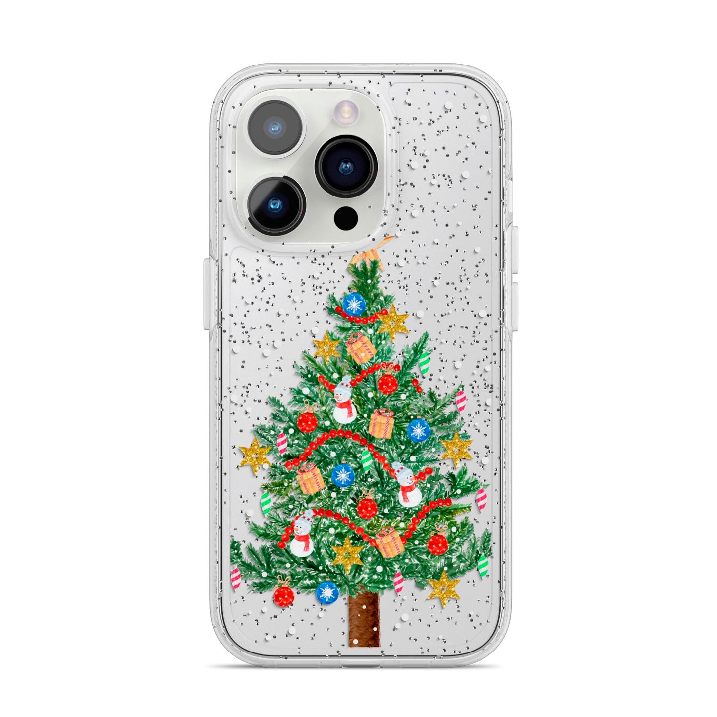 Sparkling Christmas Tree iPhone 14 Pro Glitter Tough Case Silver