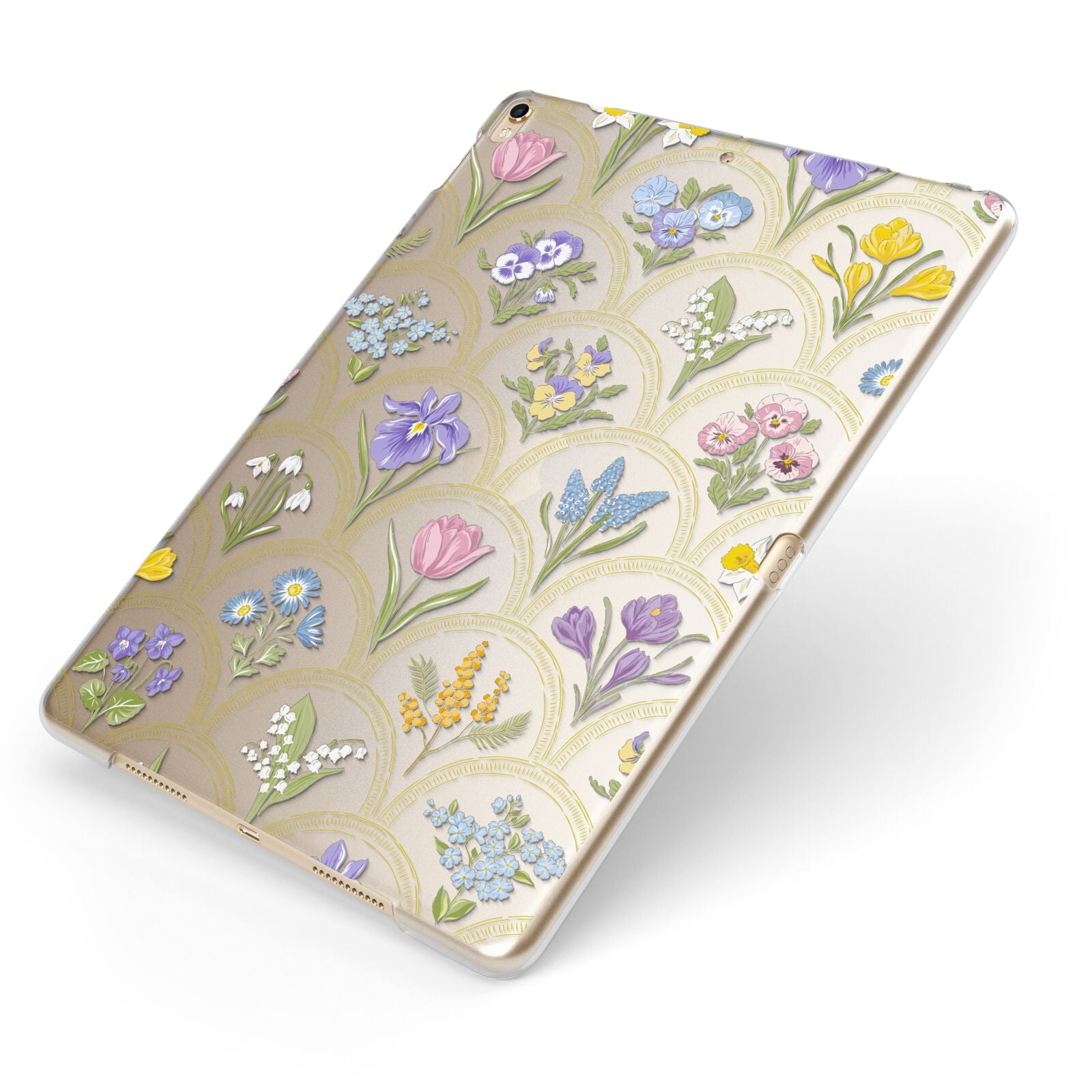 Spring Floral Pattern Apple iPad Case on Gold iPad Side View
