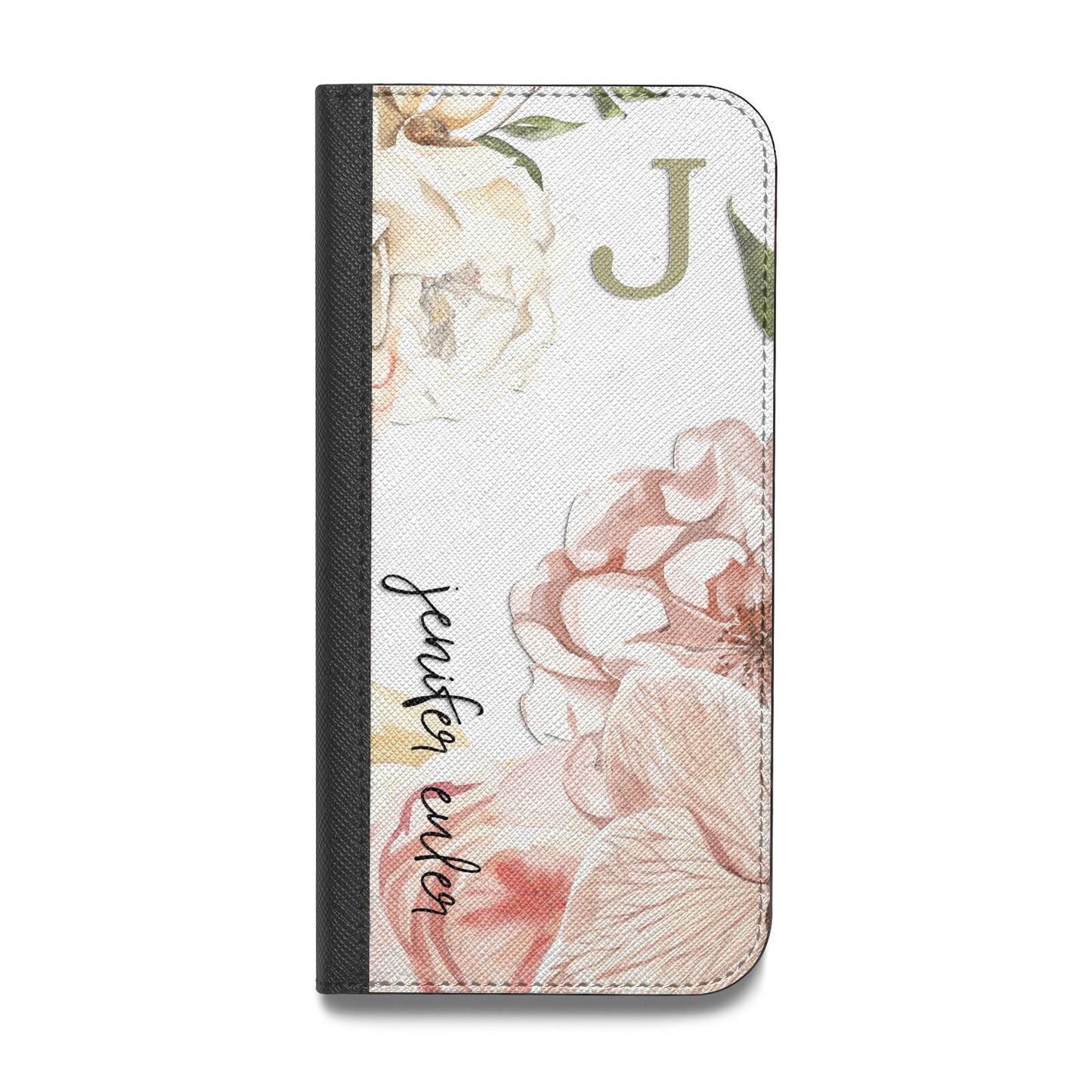 Spring Flowers Personalised Name Vegan Leather Flip iPhone Case