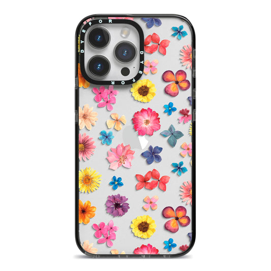 Summer Floral iPhone 14 Pro Max Black Impact Case on Silver phone