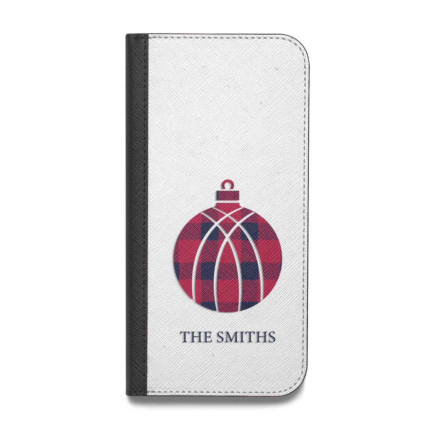 Tartan Christmas Bauble Personalised Vegan Leather Flip Samsung Case