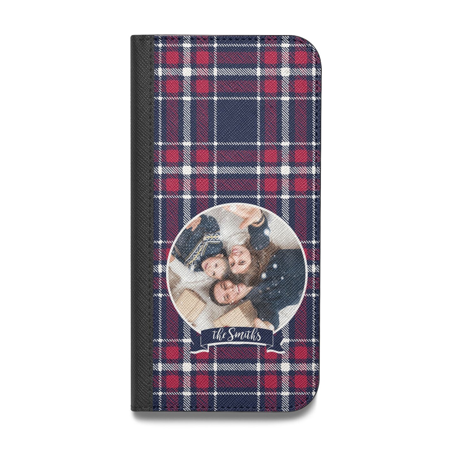 Tartan Christmas Photo Personalised Vegan Leather Flip Samsung Case