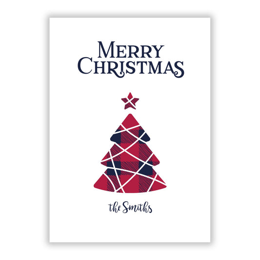 Tartan Christmas Tree Personalised A5 Flat Greetings Card
