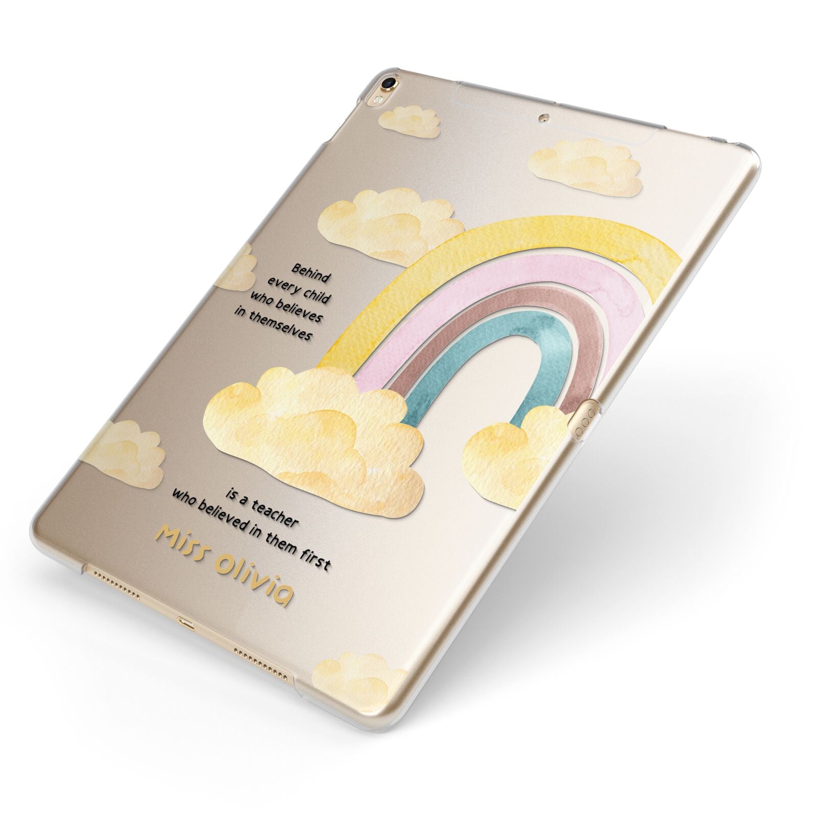 Thank You Teacher Personalised Apple iPad Case on Gold iPad Side View