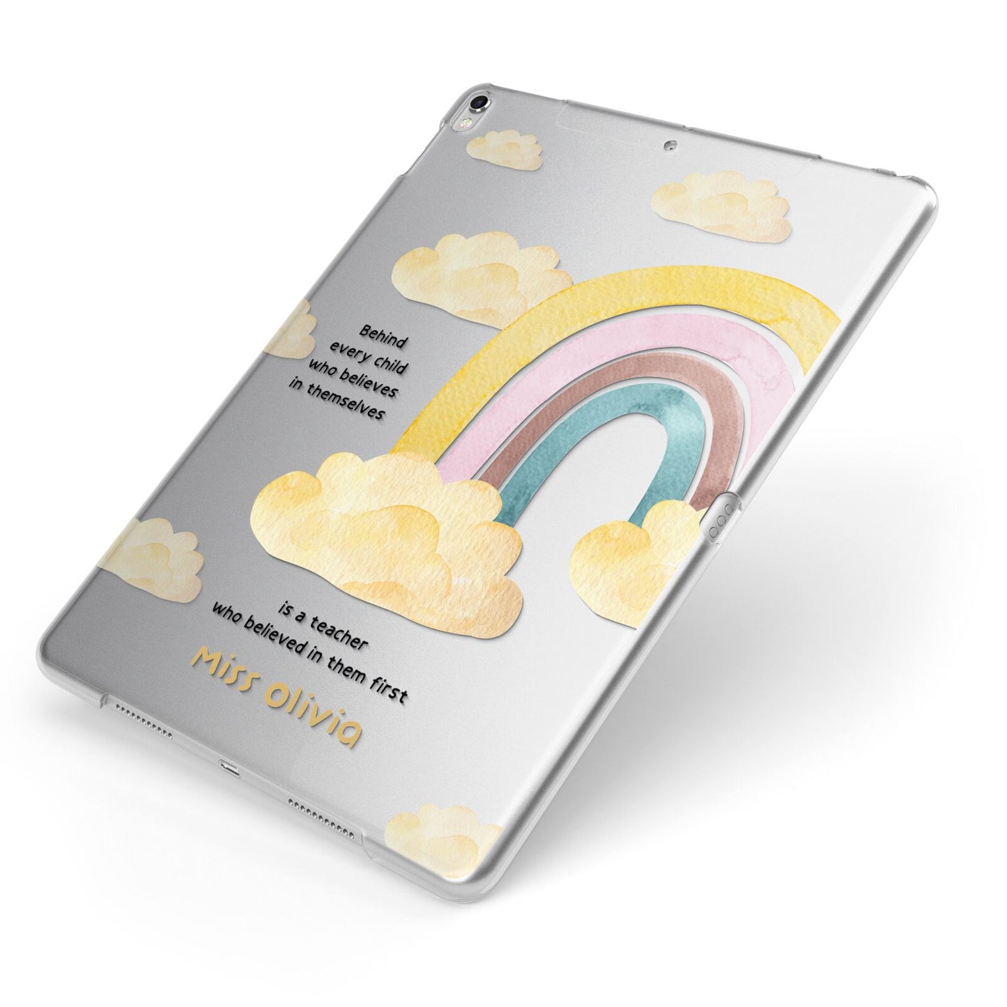 Thank You Teacher Personalised Apple iPad Case on Silver iPad Side View