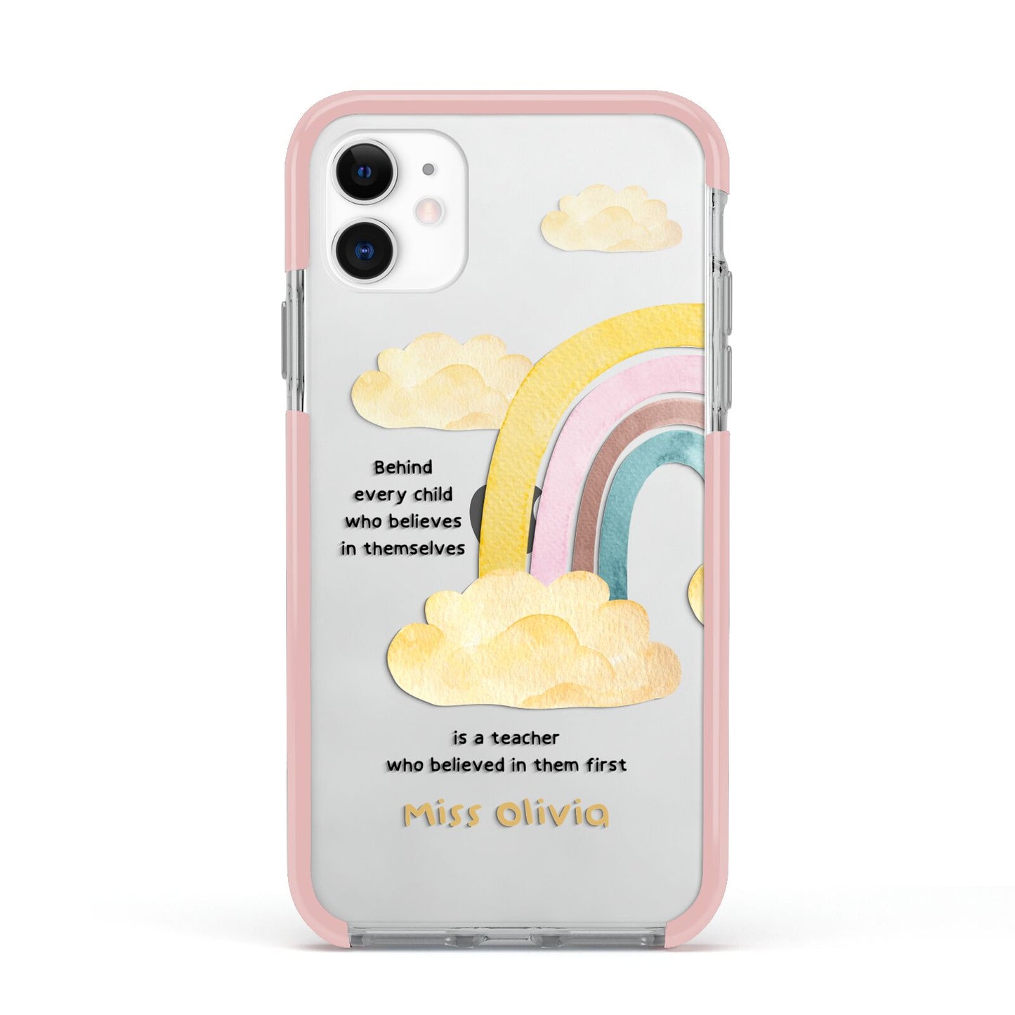 Thank You Teacher Personalised Apple iPhone 11 in White with Pink Impact Case
