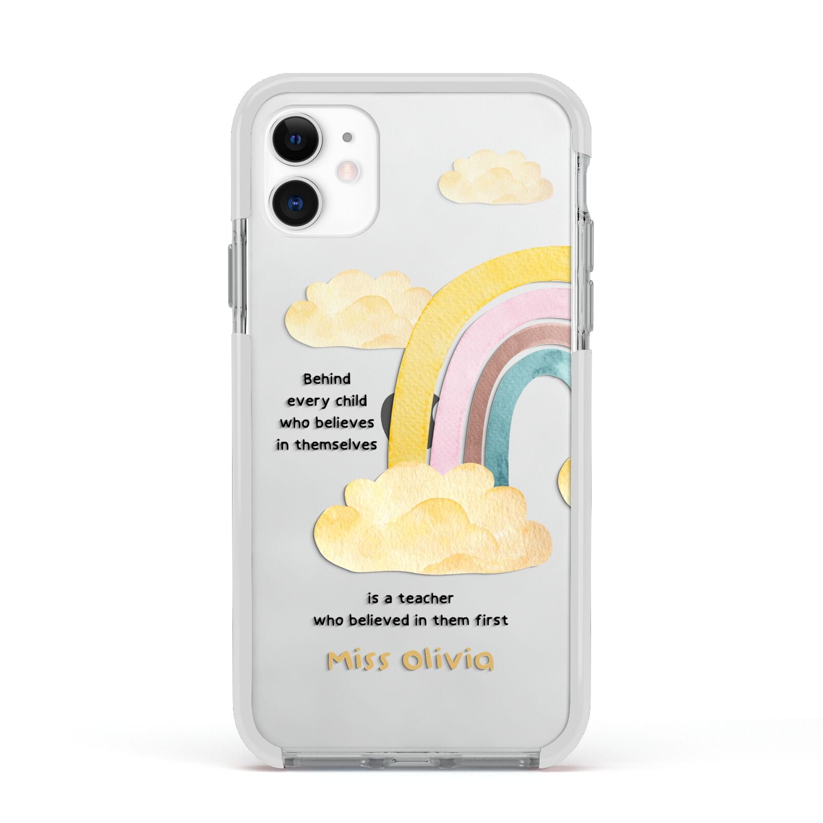 Thank You Teacher Personalised Apple iPhone 11 in White with White Impact Case