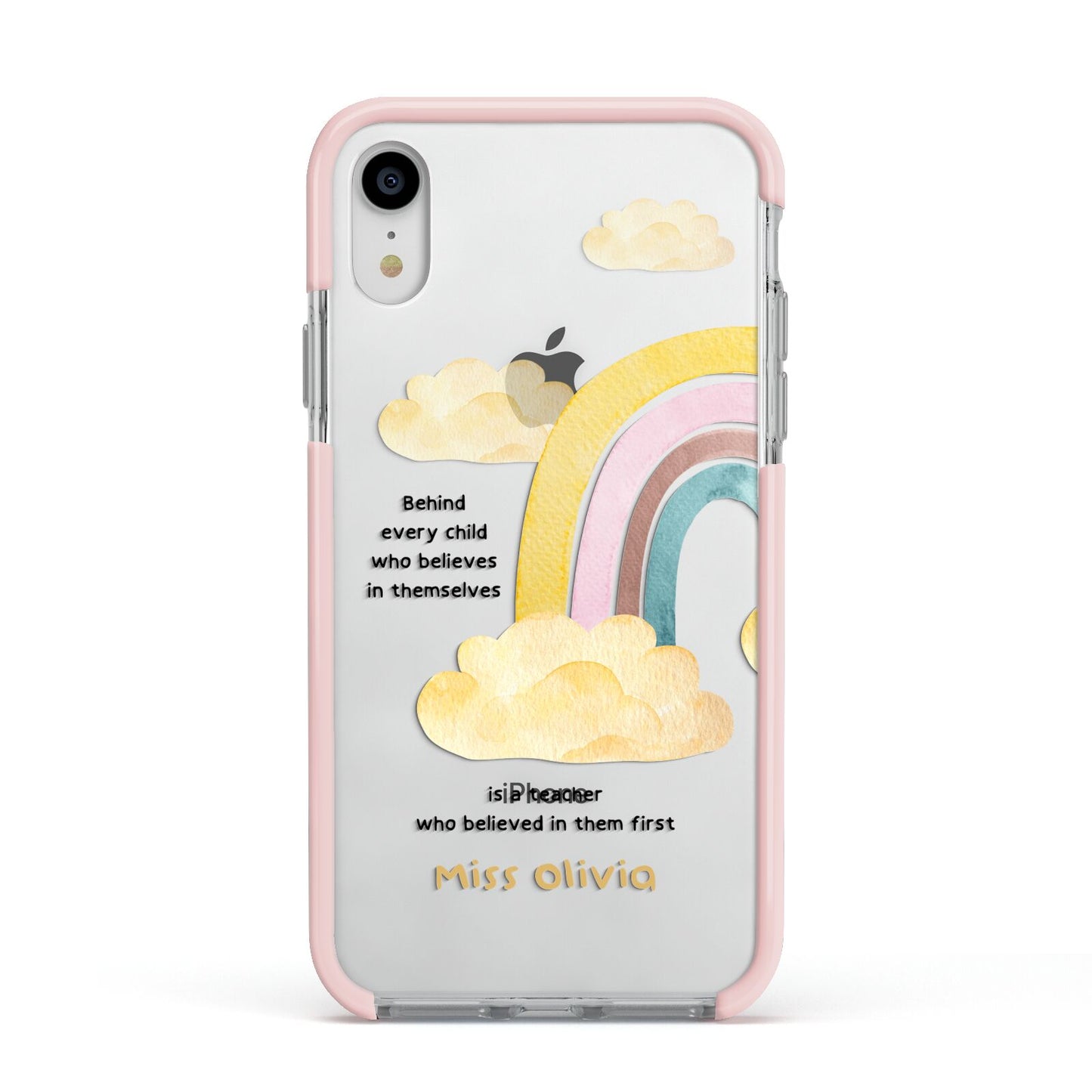 Thank You Teacher Personalised Apple iPhone XR Impact Case Pink Edge on Silver Phone