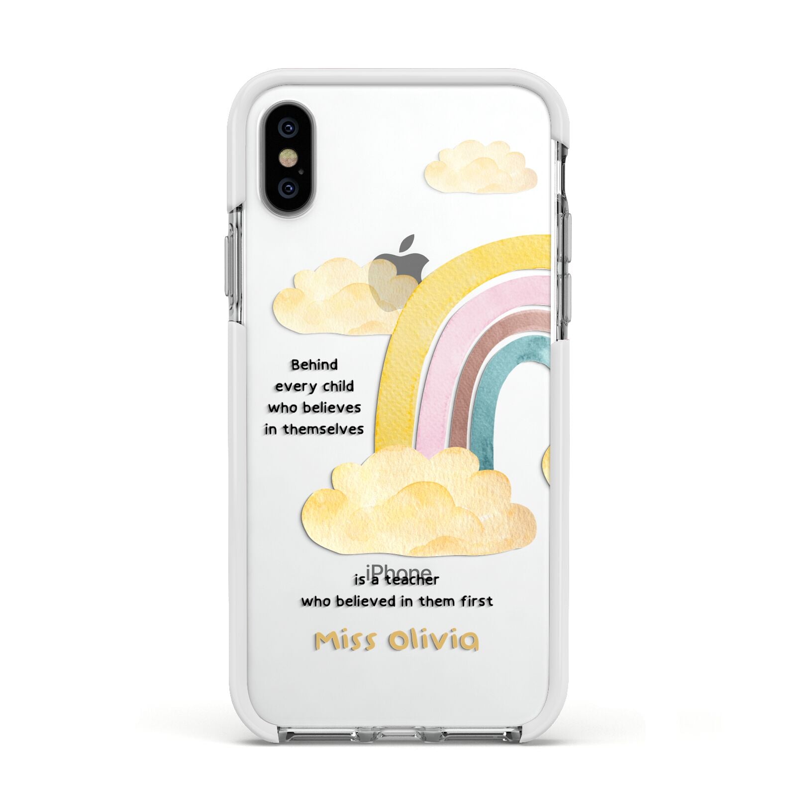 Thank You Teacher Personalised Apple iPhone Xs Impact Case White Edge on Silver Phone