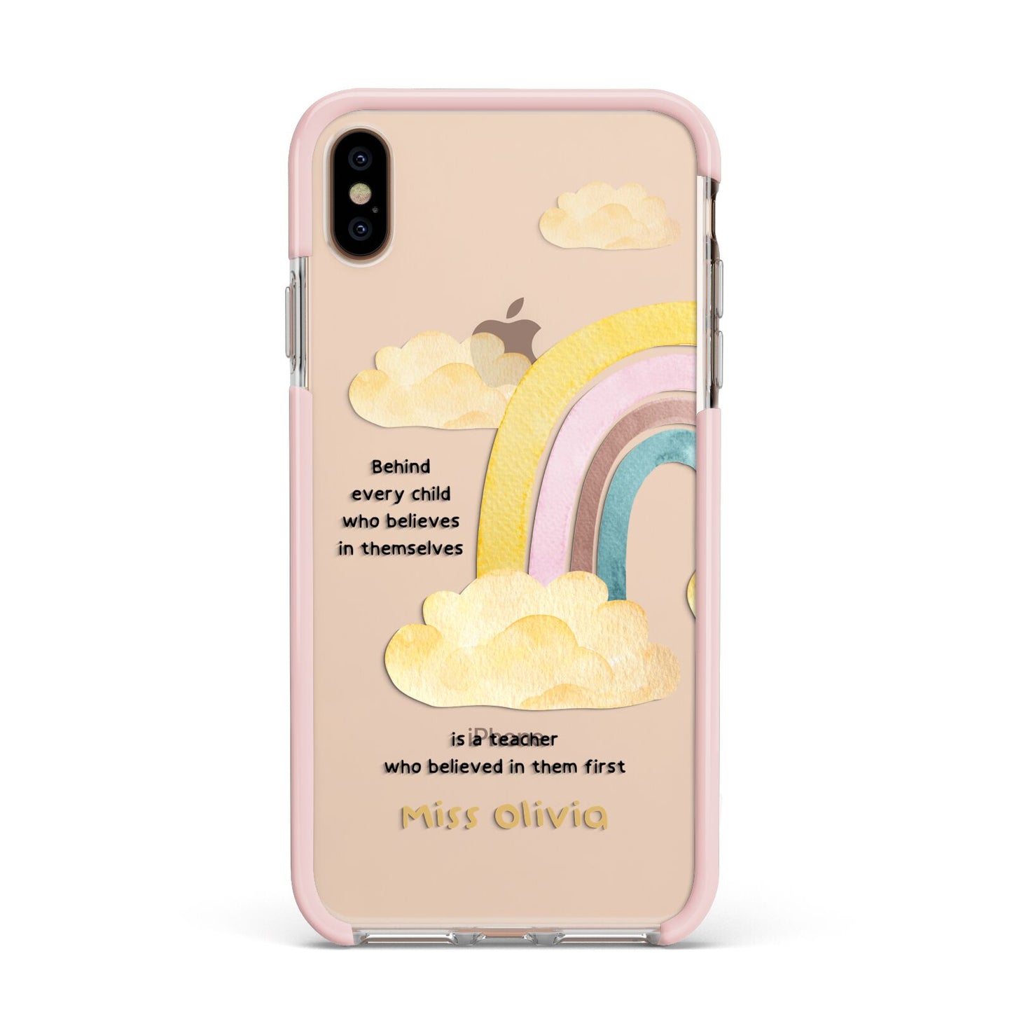 Thank You Teacher Personalised Apple iPhone Xs Max Impact Case Pink Edge on Gold Phone