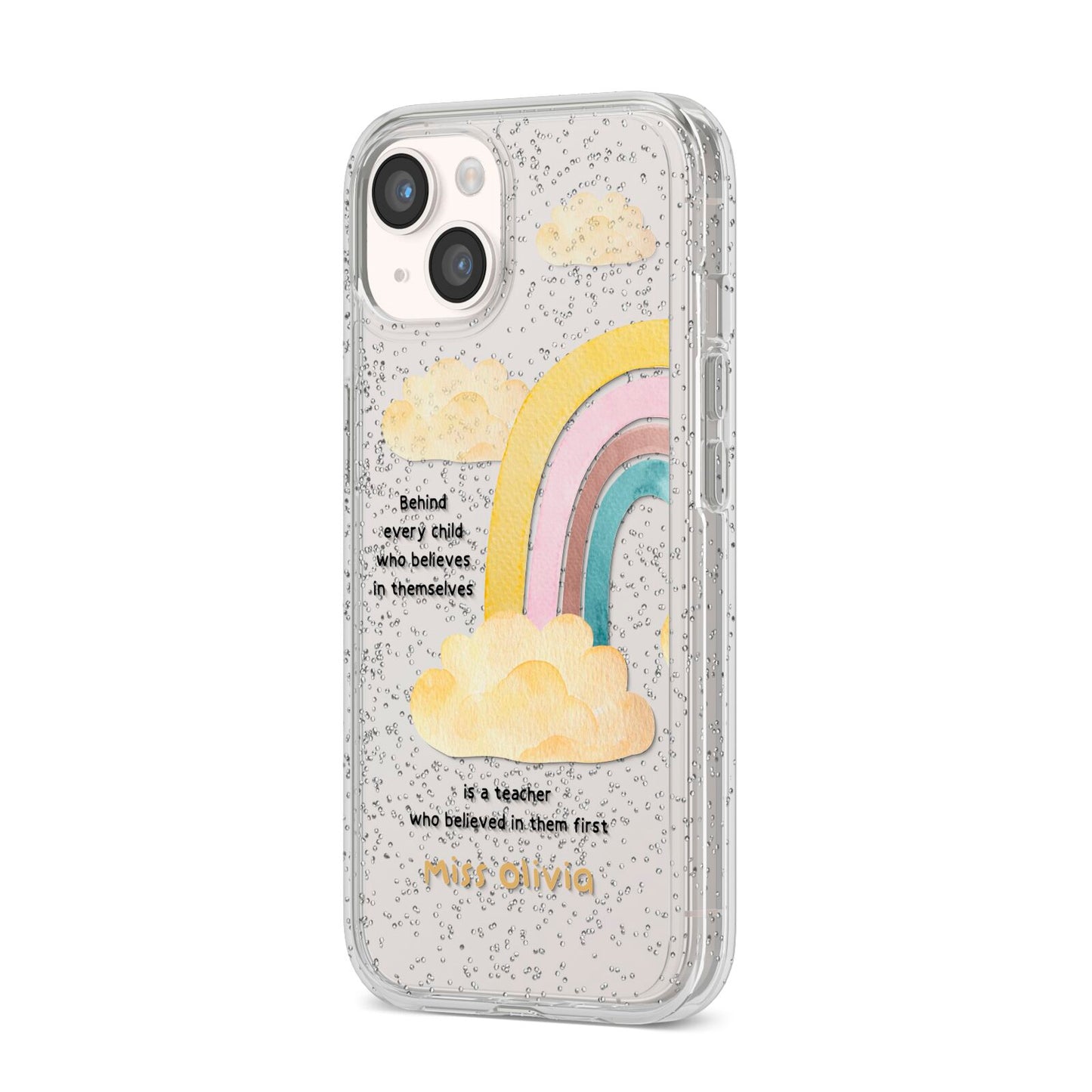 Thank You Teacher Personalised iPhone 14 Glitter Tough Case Starlight Angled Image