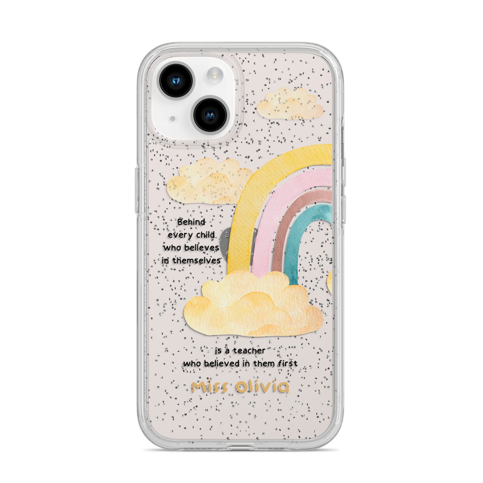 Thank You Teacher Personalised iPhone 14 Glitter Tough Case Starlight
