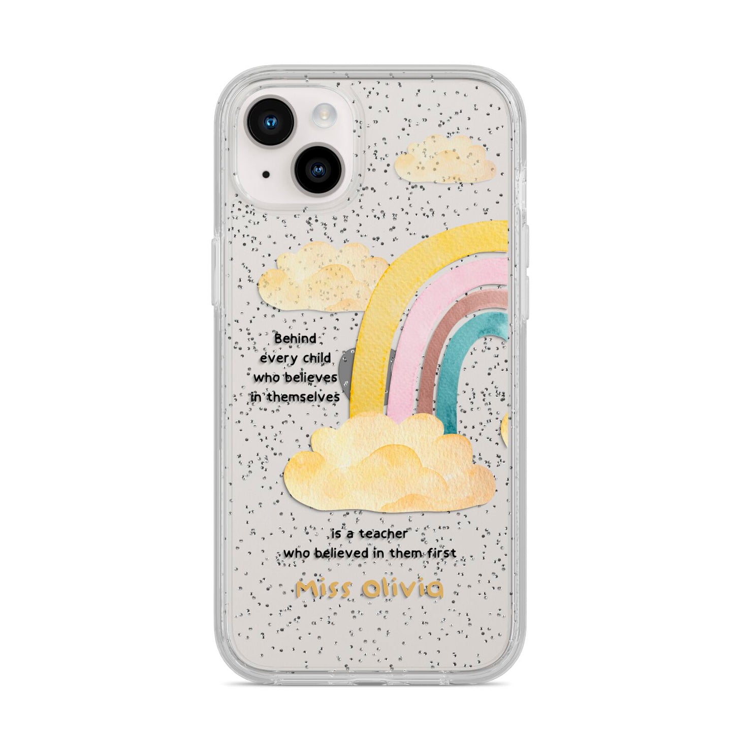 Thank You Teacher Personalised iPhone 14 Plus Glitter Tough Case Starlight