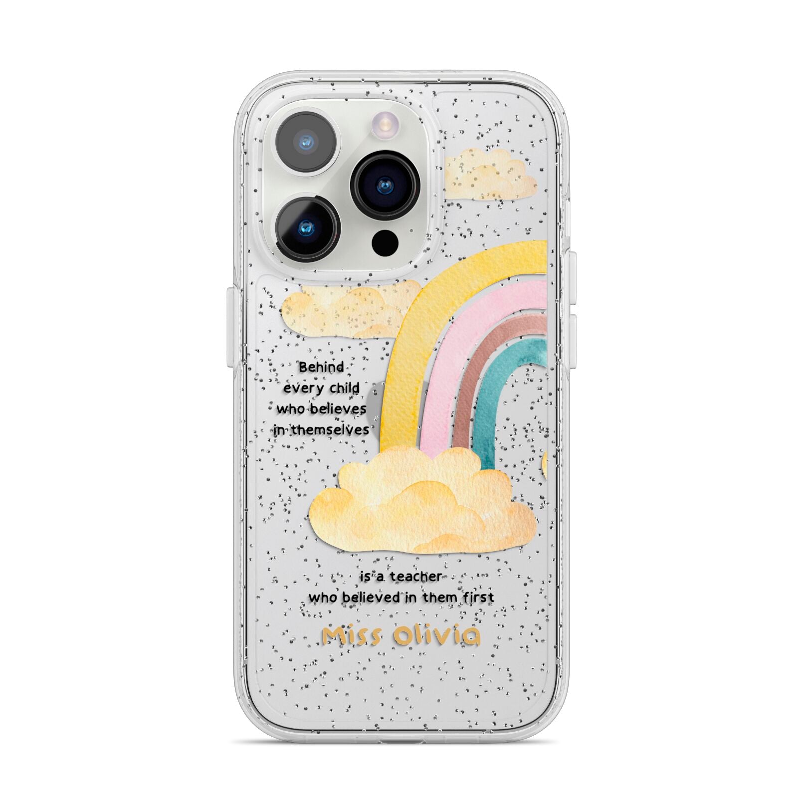 Thank You Teacher Personalised iPhone 14 Pro Glitter Tough Case Silver