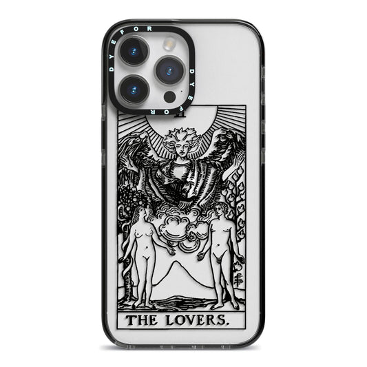 The Lovers Monochrome Tarot Card iPhone 14 Pro Max Black Impact Case on Silver phone