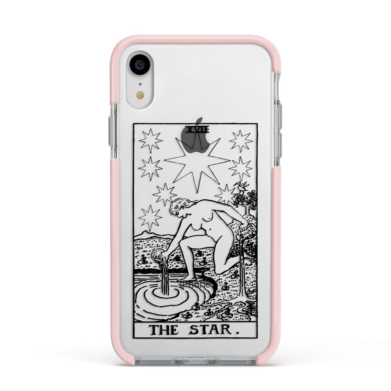 The Star Monochrome Tarot Card Apple iPhone XR Impact Case Pink Edge on Silver Phone