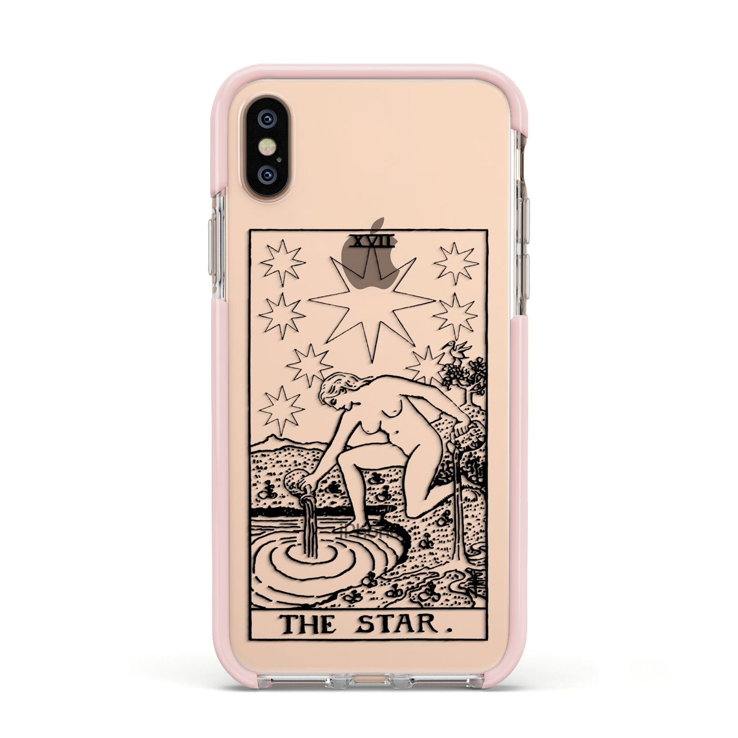 The Star Monochrome Tarot Card Apple iPhone Xs Impact Case Pink Edge on Gold Phone