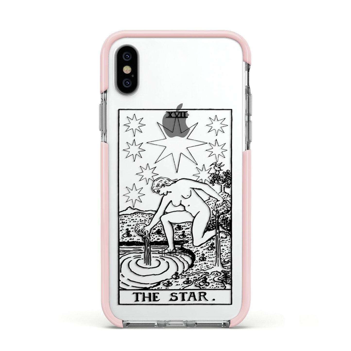 The Star Monochrome Tarot Card Apple iPhone Xs Impact Case Pink Edge on Silver Phone