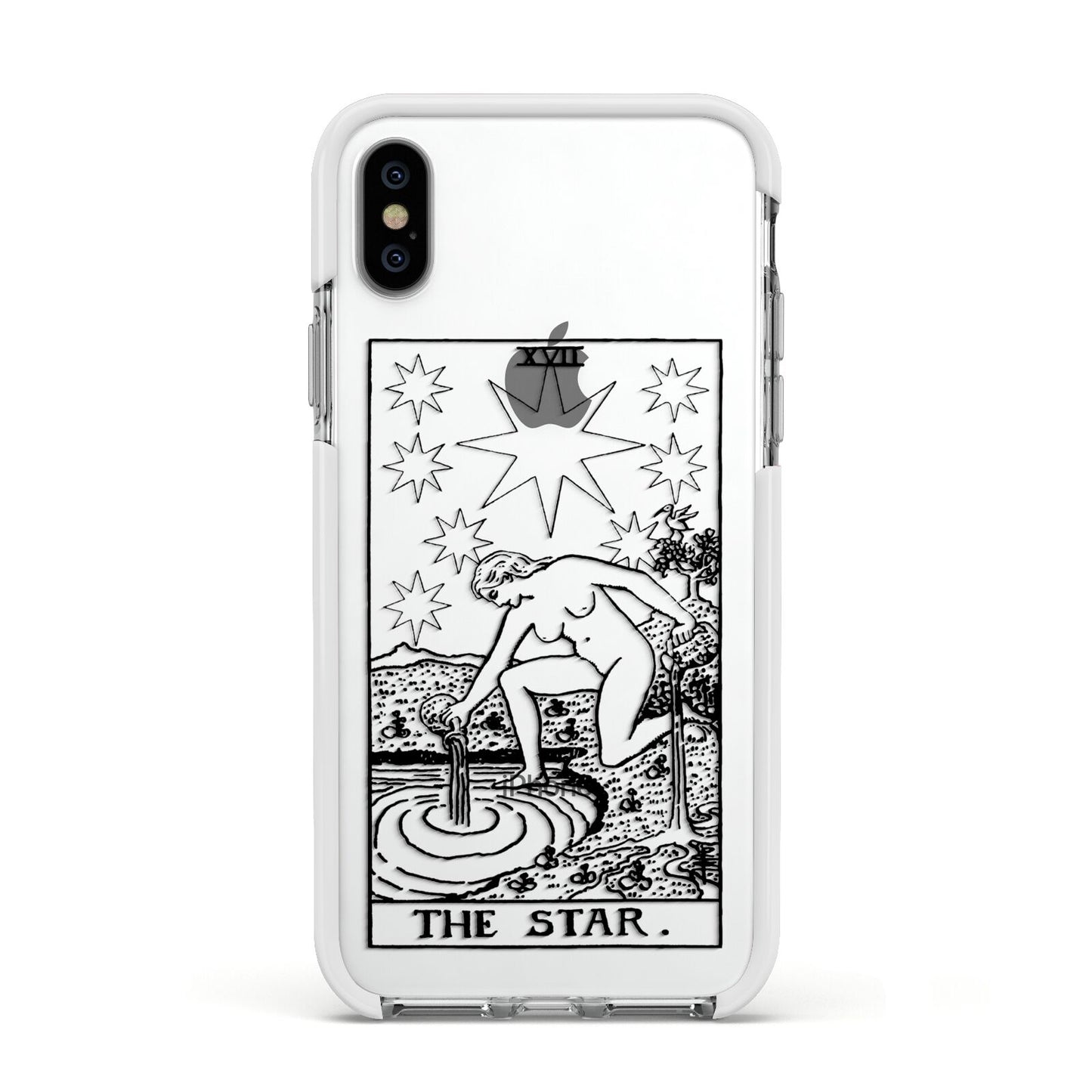 The Star Monochrome Tarot Card Apple iPhone Xs Impact Case White Edge on Silver Phone