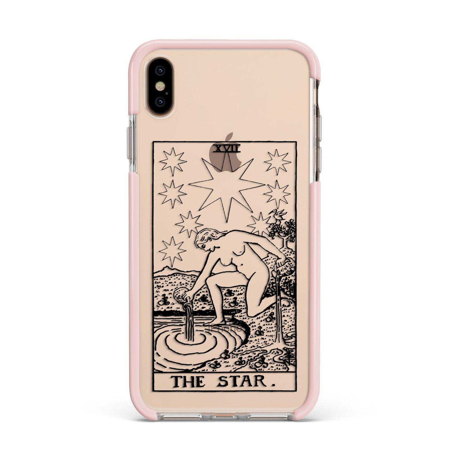 The Star Monochrome Tarot Card Apple iPhone Xs Max Impact Case Pink Edge on Gold Phone