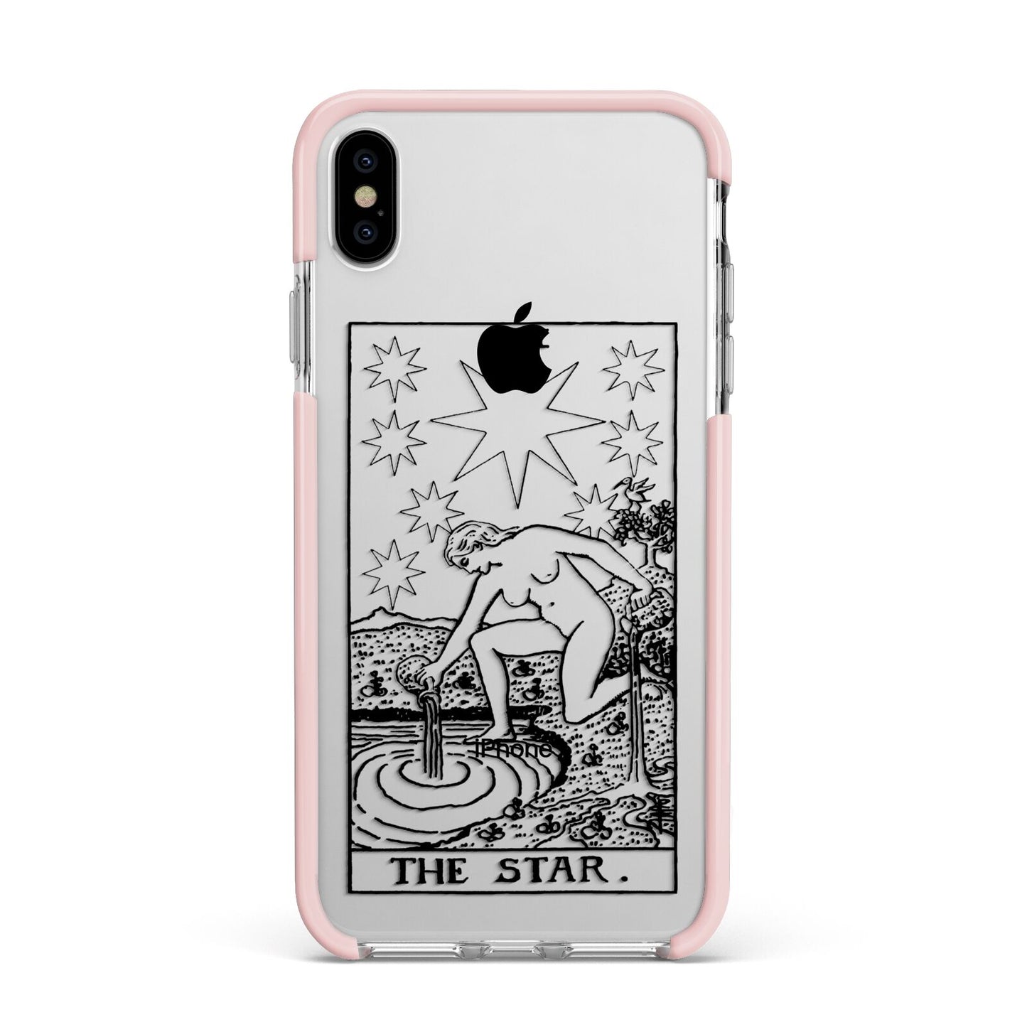 The Star Monochrome Tarot Card Apple iPhone Xs Max Impact Case Pink Edge on Silver Phone